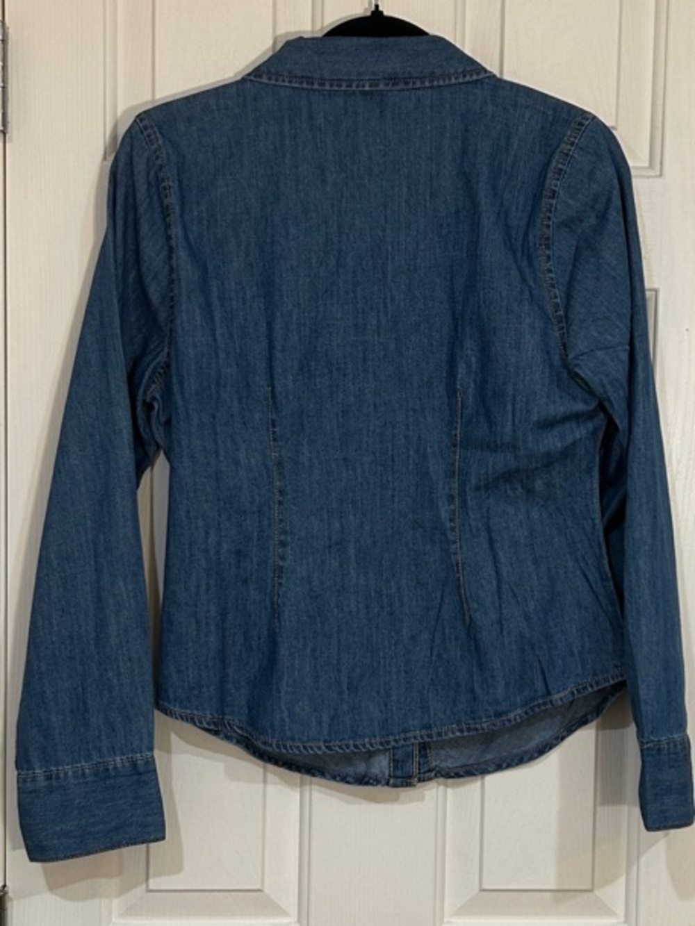 Sanctuary Ruched Denim Button Down Western Pearl Snap Shirt Medium - Picture 4 of 8